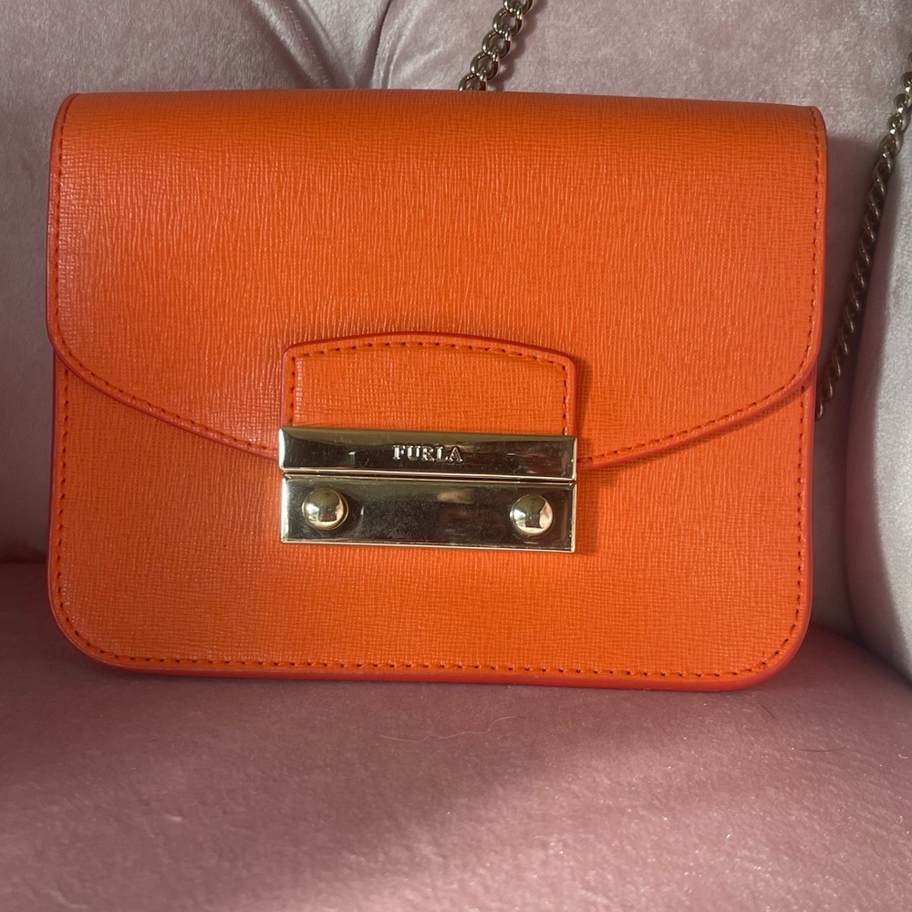 Authentic Furla Orange Mini Julia Crossbody Bag
